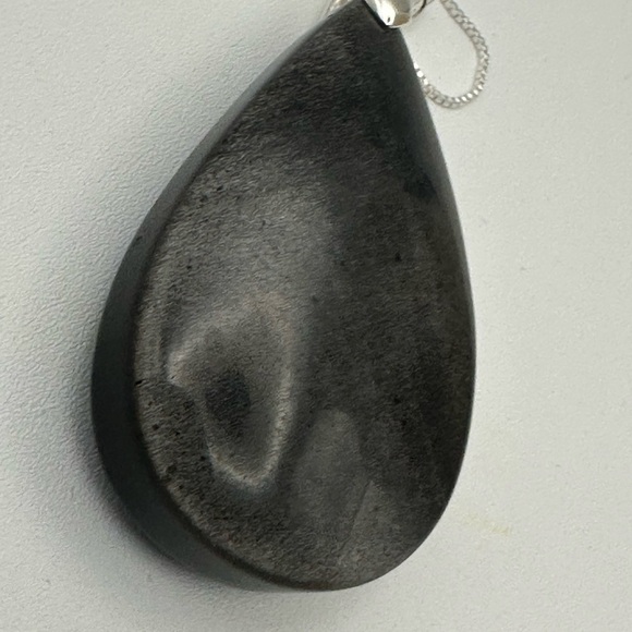 Natural Silver Sheen Black ObsidianTeardrop Pendant Necklace - Picture 8 of 8